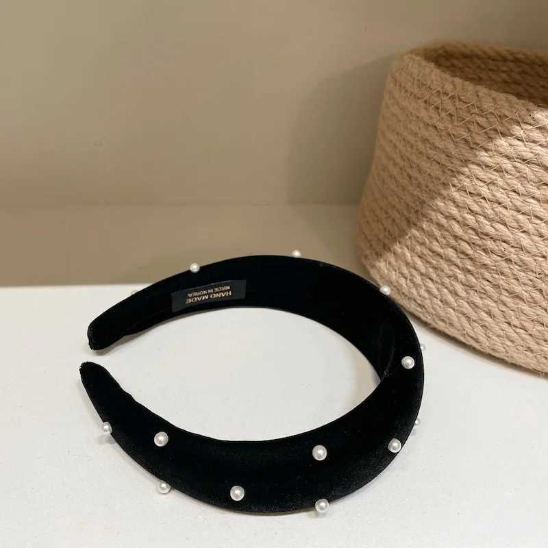 Wen Black Veet Simated-pearl Haiand Wide Padded Puffy band Fashion Elegant Hear Hair Hoop Girls Hair Accories Y251210