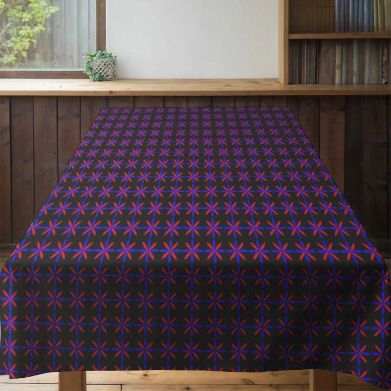 Decorative Tablecloth Modern Geometric Design for Dining Room or Kitchen Use Black Red Blue Floral Pattern Fabric Covering 120x1 H251211