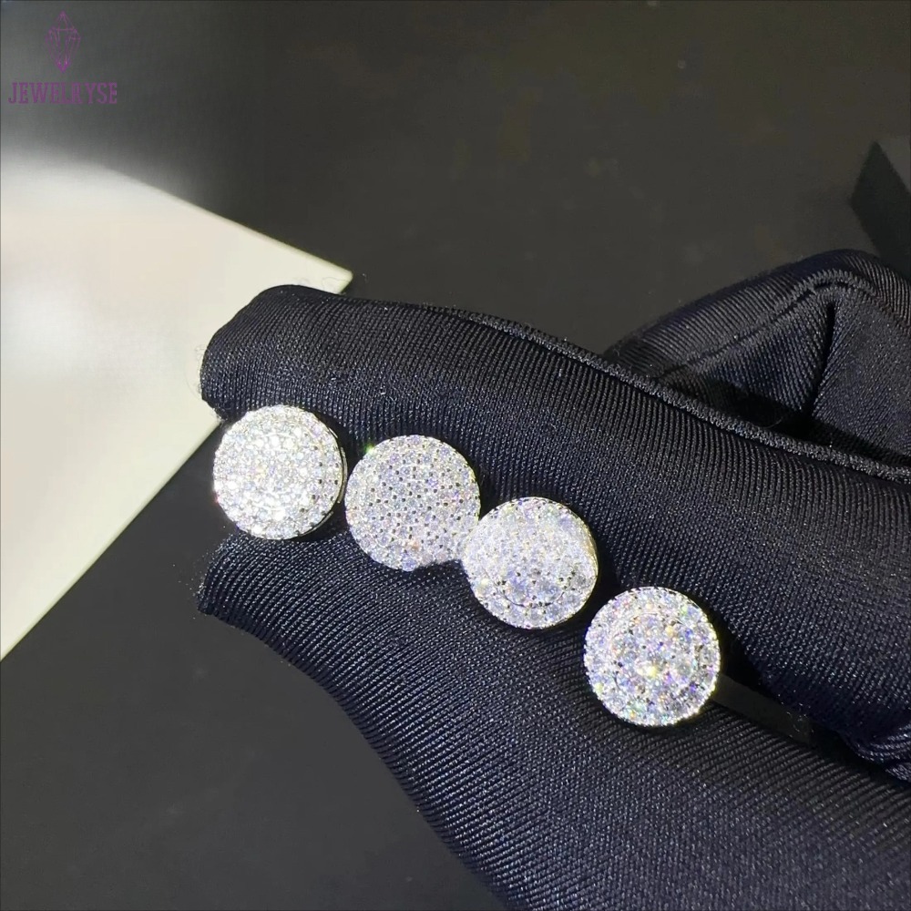 Drop Shipping iced out hip hop sterg sier Sier White Gold Plated screw back moissanite Dia Stud Earrings Men