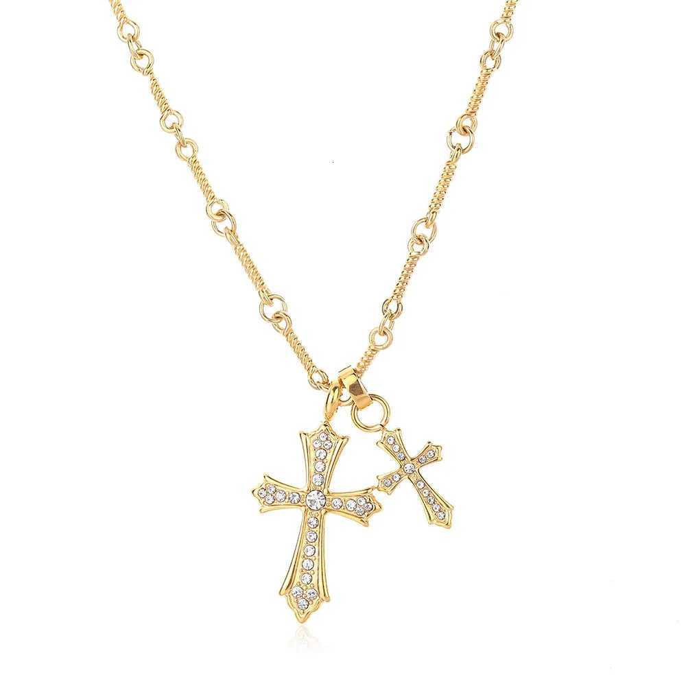 Hip Hop Cross Necklace for Men BoysStainless Steel AAA CZ Stone Double Cross PendantBirthday Anniversary Party Gift M251211