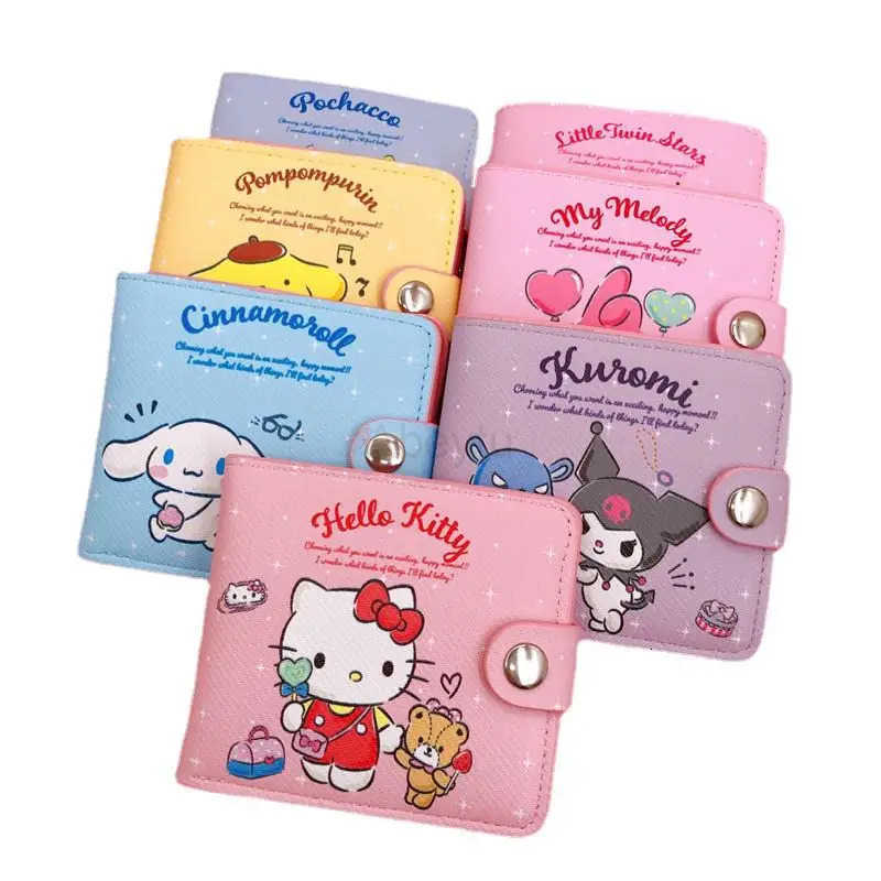 Sanrio Cute Kuromi Hello Kitty Wallet Folding Button Card Bag Cartoon Anime Peripheral Printed Waterproof Versatile Practical Wallet H251211