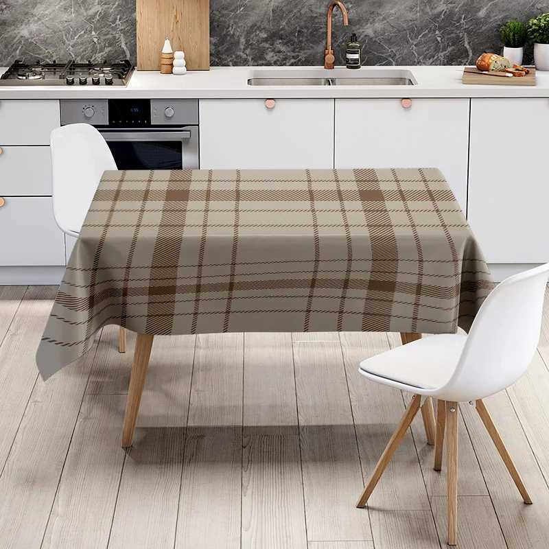 Modern checkered dining tablecloth set for home decor with elegant plaid design beige kitchen table cloth on H251211