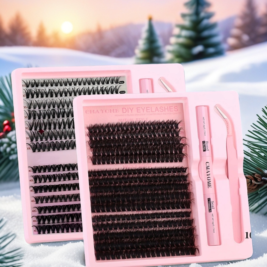 Professional Makeup Set: DIY Lash Extension Kit - Mixed Length Clusters for Customizable Volume, Fluffy & Natural