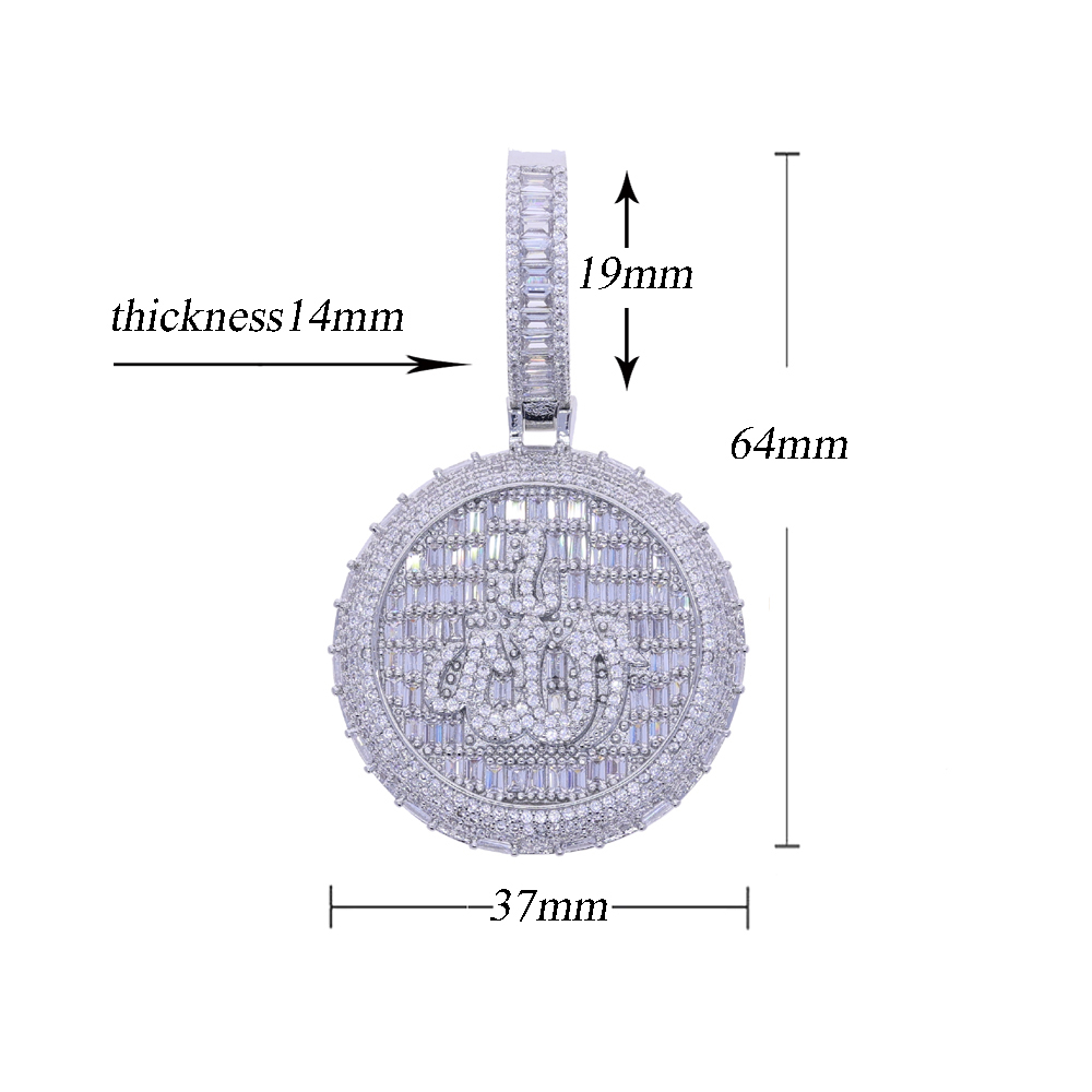 New Iced Out Bling Muslims Allah Pendant Necklace Silver Color Pave Zircon CZ Letter Charm Bling Men Hip Hop Jewelry