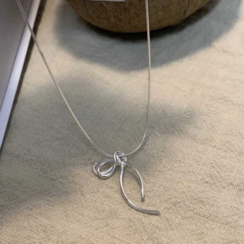 925 Sterling Silver Necklace Bowtie Ribbon Simple Knot Punk Geometric for Women Girl Jewelry Gift Dropshipping Wholesale M251211