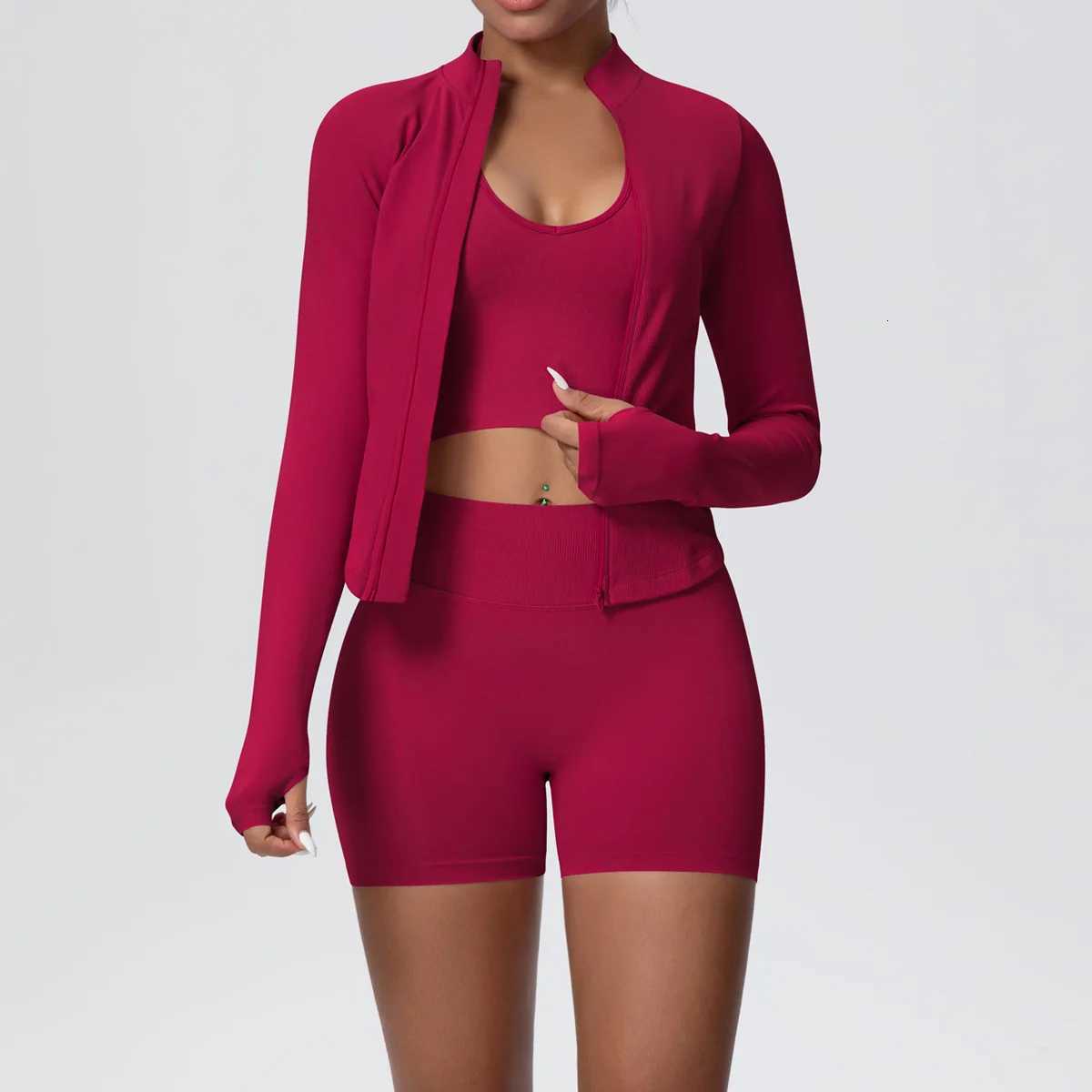 Yoga Set 3PCS Women Workout Sets Sportswear Gym Clothing Fitness Long Sleeve High Waist Shorts Leggings Sports Suits Yoga SuitT251211