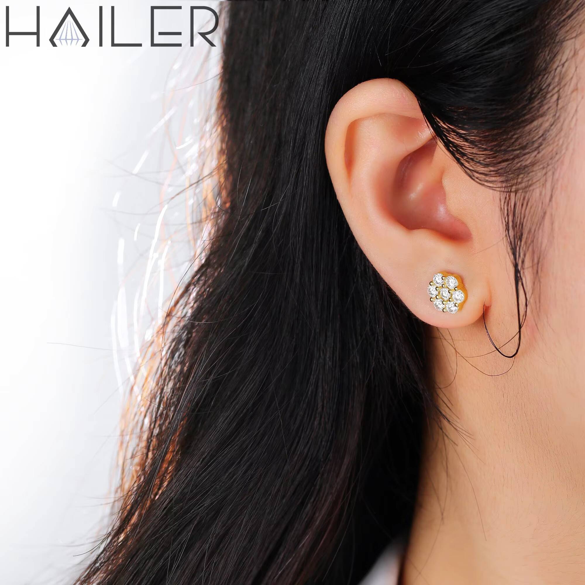 Gemstone Cluster Leaf Clover Earrings Jewelry Women Gold Earrings 18K Real D VVS Moissanite Stud Earrings