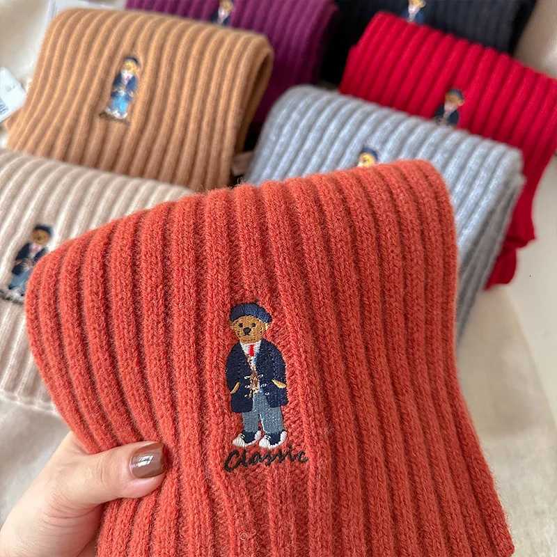100 New Women Wool Scarf Cartoon Embroidered Bear Shawl Winter Warm Knitting Bandana Lady Wool Blanket Scarves Echarpe Y251211