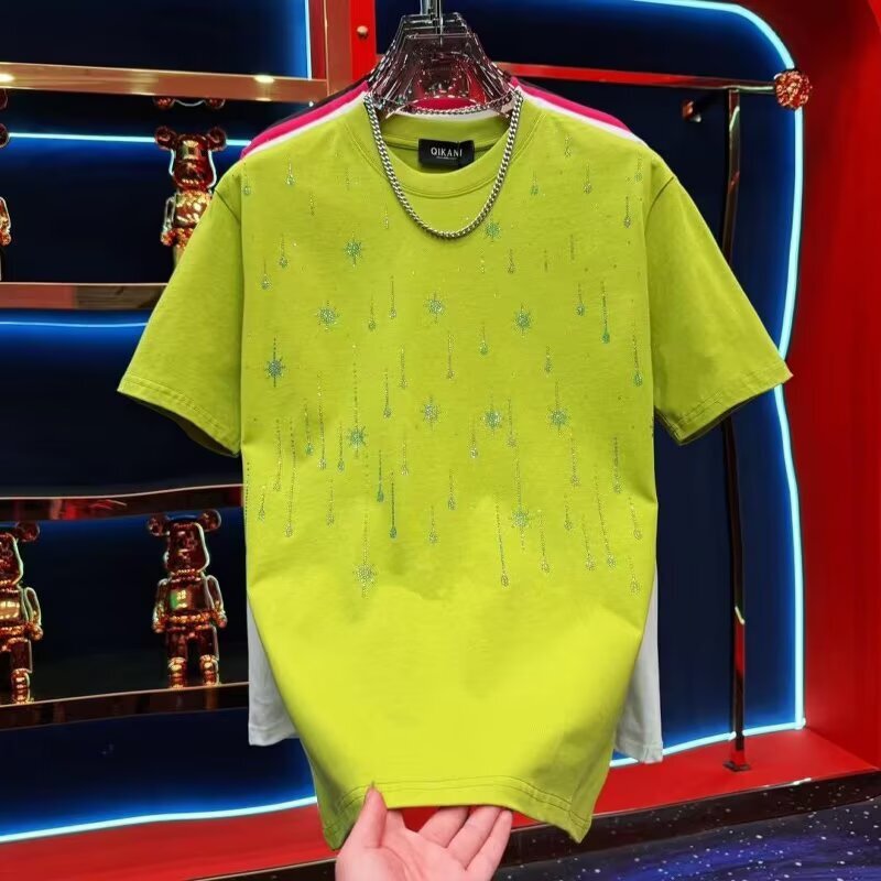 Designer Luxury Clothing 2025 Spring New Heavy Craft Light Luxury High-end Short Sleeve T-shirt Men's Top Meteor Full Diamond T-shirt Men's 