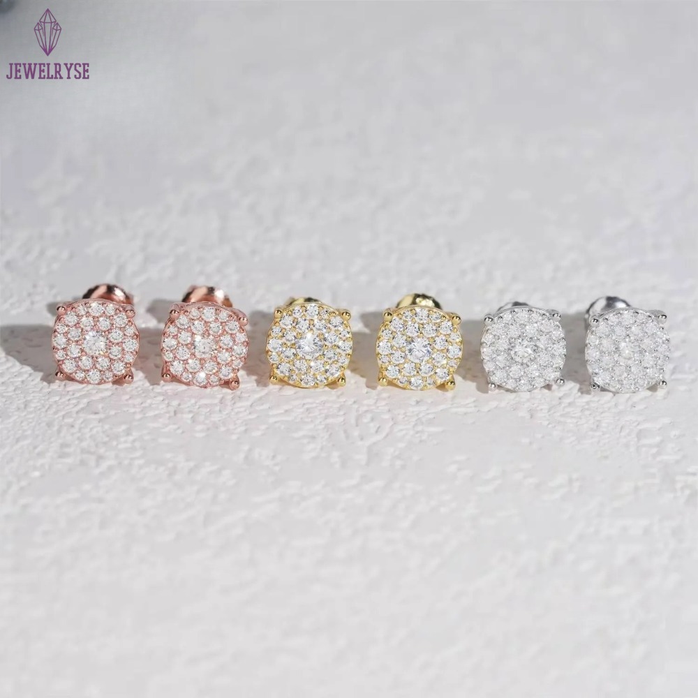 Pass Tester 18K Gold Plated Screw Back Stud Earrings 925 Silver VVS Moissanite Diamond Ear Studs Fine Hip Hop Mens Women Jewelry