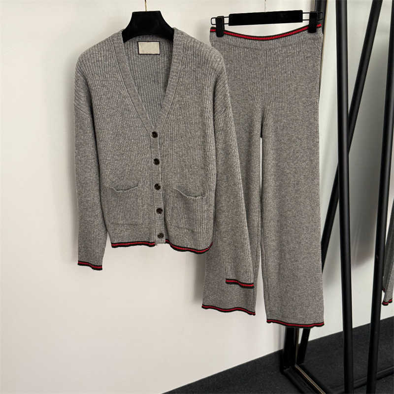 womens clothes designer Two Piece Pants wool blend autumn winter luxury casual knit set long-sleeved cardigan high-waisted trousers