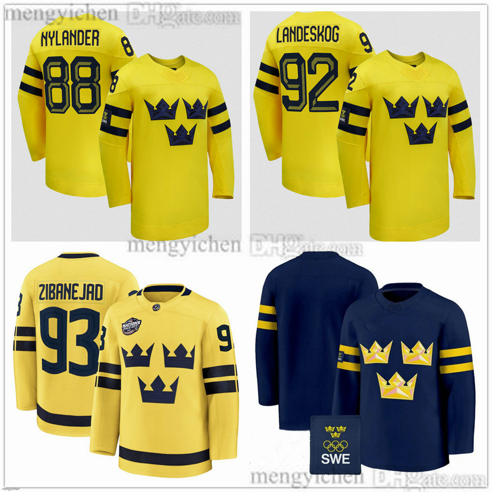 Team Sweden 2026 Milano Cortina Hockey Jerseys 92 Gabriel Landeskog 88 William Nylander 40 Pettersson 93Zibanejad 77 Hedman 65 Karlsson Winter Olympices Stitched