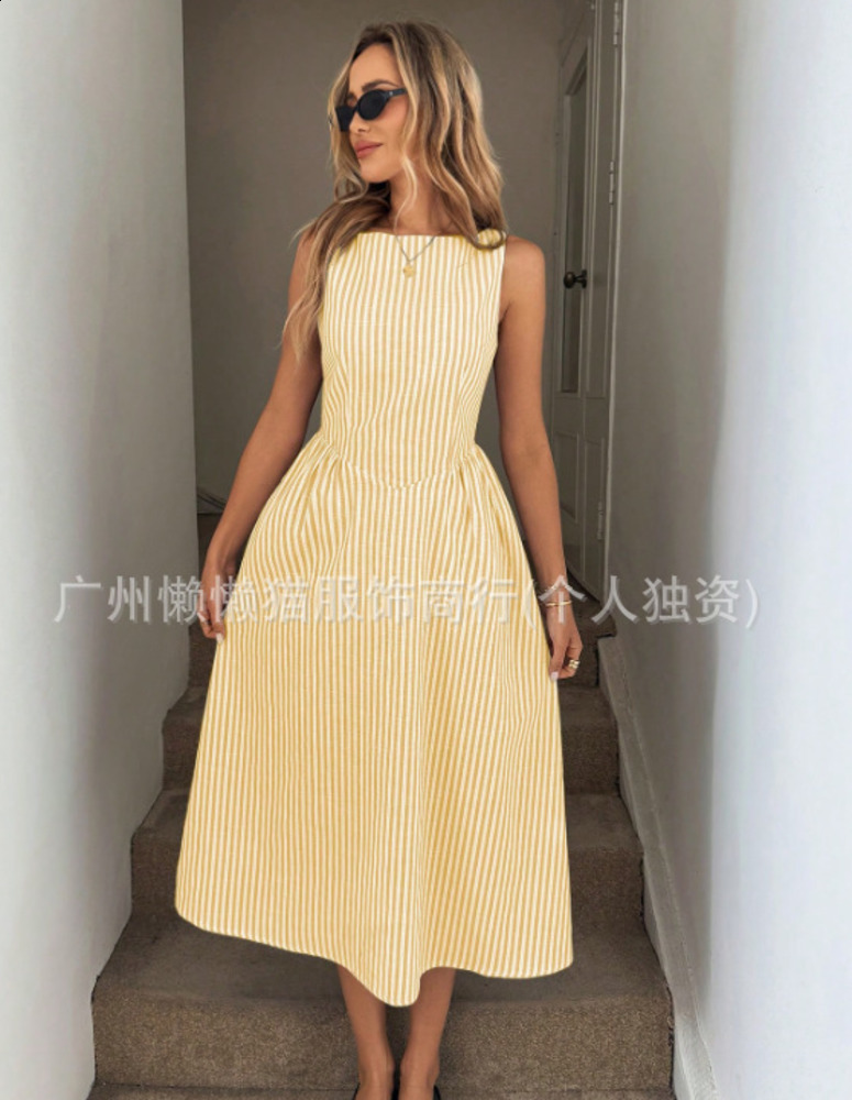 Bohemian Holiday Sundress ZANZEA Summer Elegant Maxi Dress Women Chic Striped Robe Longue Beach Party Sleeveless Dress240730