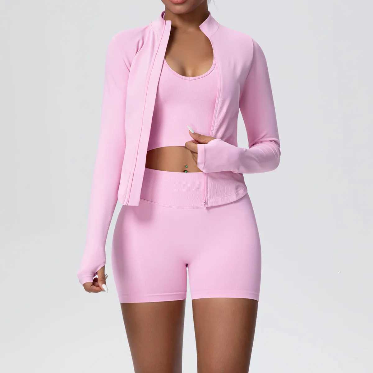 Yoga Set 3PCS Women Workout Sets Sportswear Gym Clothing Fitness Long Sleeve High Waist Shorts Leggings Sports Suits Yoga SuitT251211