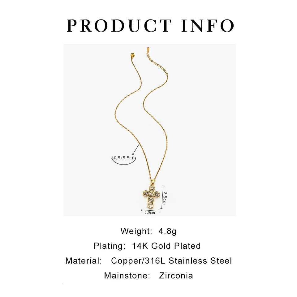 GHIDBK Fashion Shiny Cubic Zirconia Metal Copper Cross Pendant Necklace for Women Stainless Steel Chain High Quality Jewelry M251211