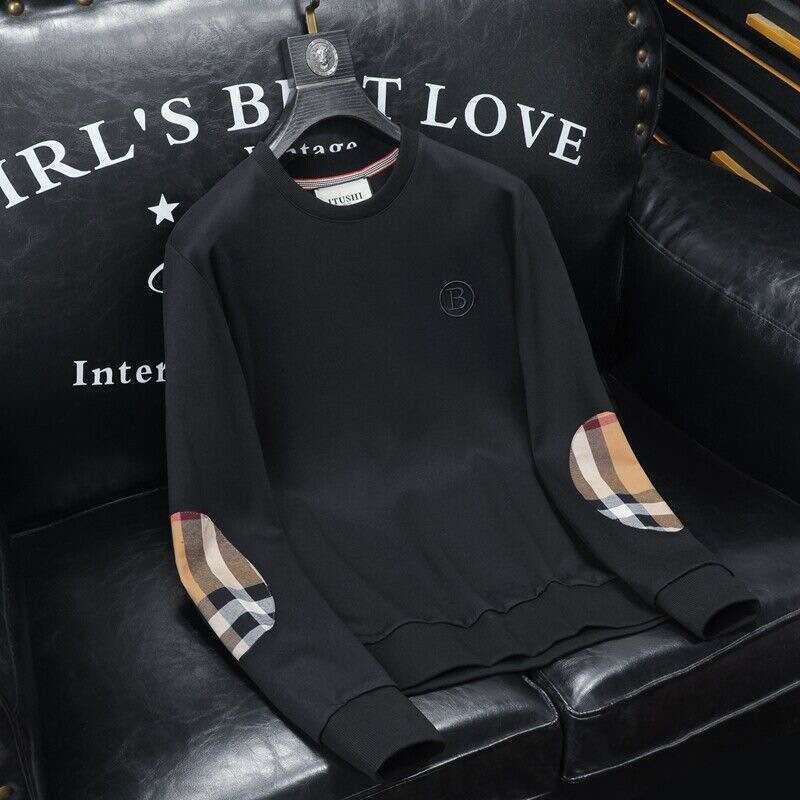 2024 Autumn Winter New Men's Fashion Round Neck Sweatshirt Casual Slim Fit Plus Size Long Sleeve Pullover Base Shirt