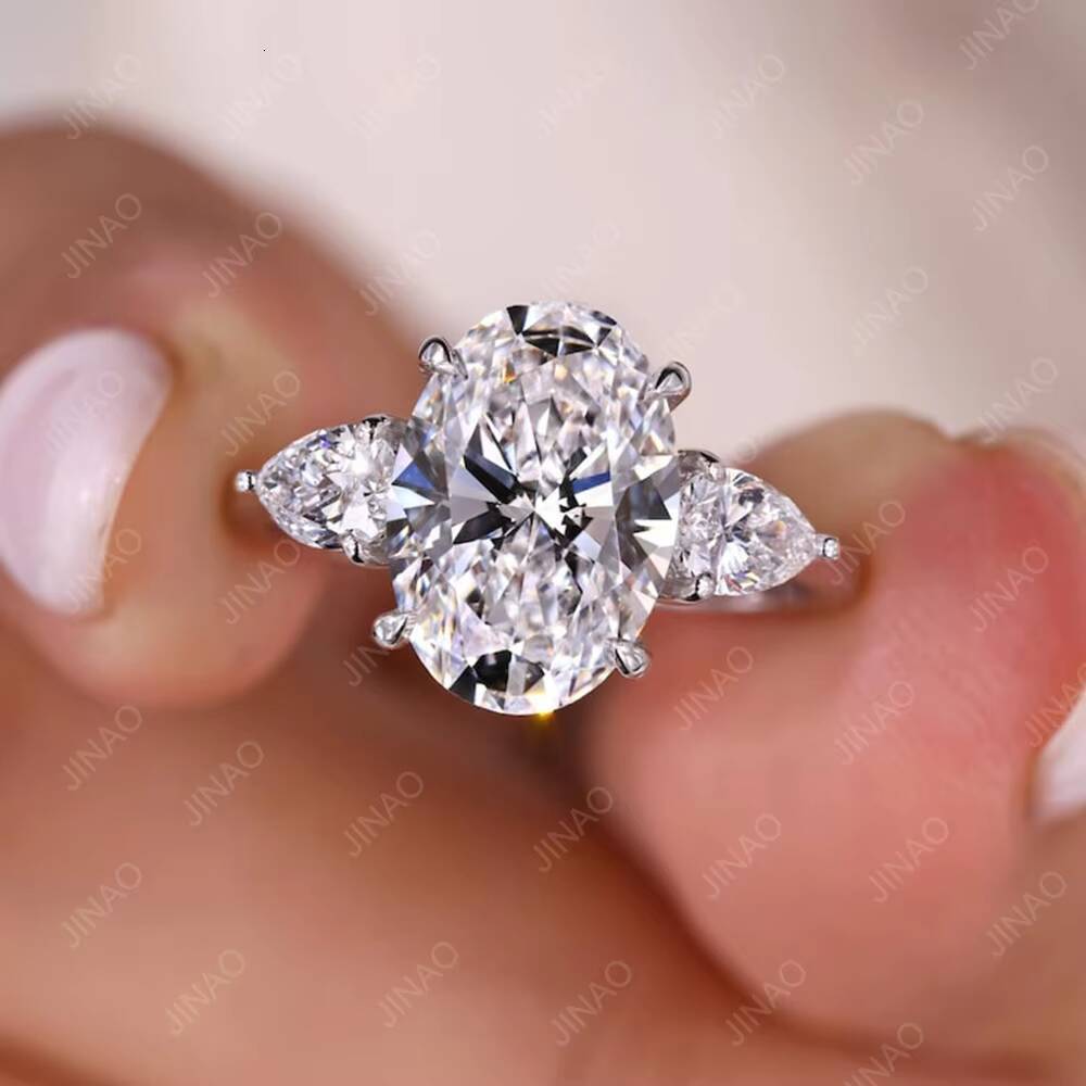 Classic Luxury 3-Stone 3ct Oval Lab-Created Diamond IGI Certified Womens 14K White Gold Engagement Ring