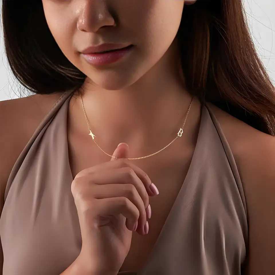 Personalized Airplane Name Necklace with 1 - 3 Custom Letters Gold - Plated Pendant Perfect Gift for Women Elegant Jewelry M251211