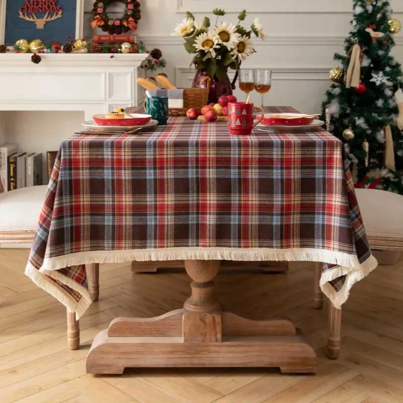 Christmas Plaid Tablecloth Rectangle Thanksgiving Tassel Table ClothsHalloween Washable Table Cover for Holiday/Party/Dining H251211