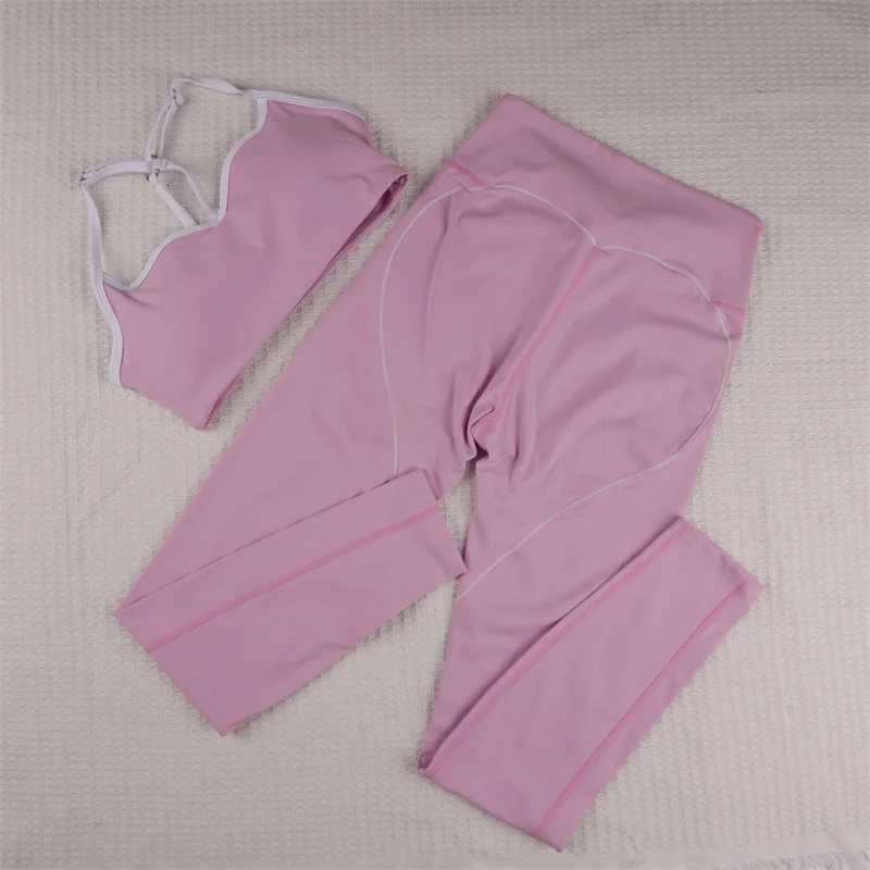 SVEIC Sports Bra Set Yoga Contrasting Color Fitness Suits High Waisted Leggings Workout Sportswear Running Training Gym ClothingT251211