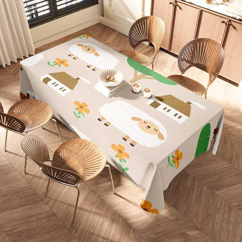 Adorable Sheep Floral Tablecloth for Home Decoration Washable Polyester Table Cover for Dining Room Various Sizes Available H251211