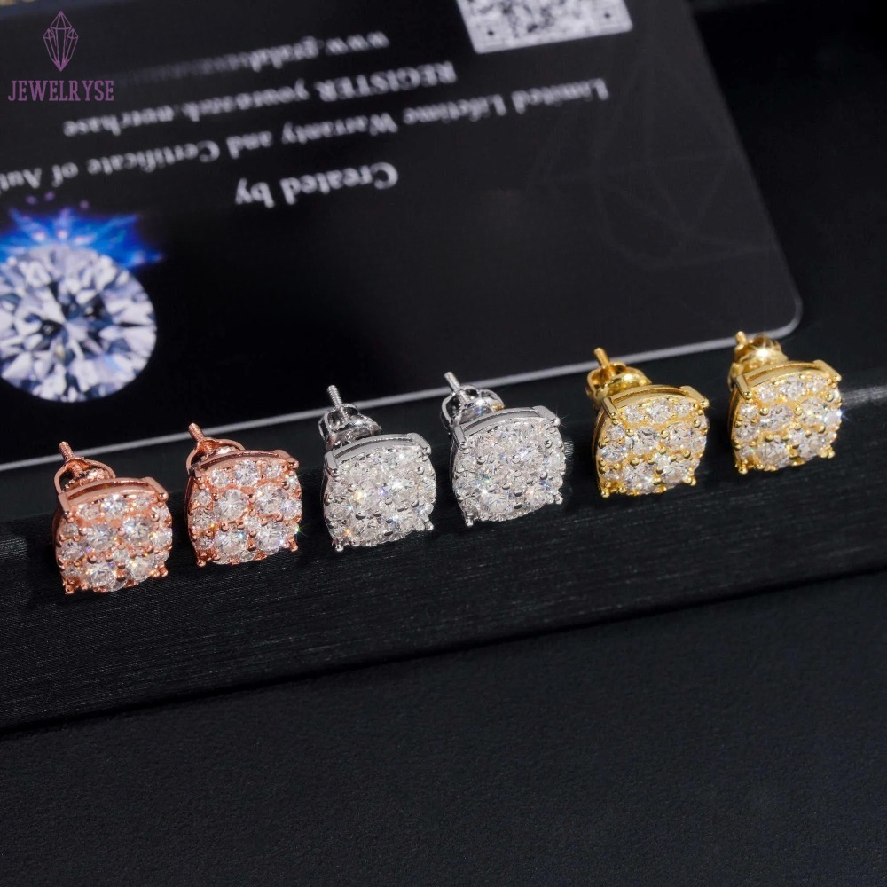 New Pass Tester GRA Certified Stocks VVS Dia Sterg Sier Hip Hop Jewelry Moissanite Stud Earrings For Men