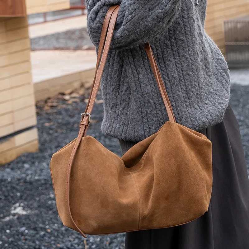 Wens Suede Genuine Leather Shoder Bags Ladies Soft Cowhide Crossbody Solid Bag Fem Design Luxury Lazy Cmuter Handbag Y251211
