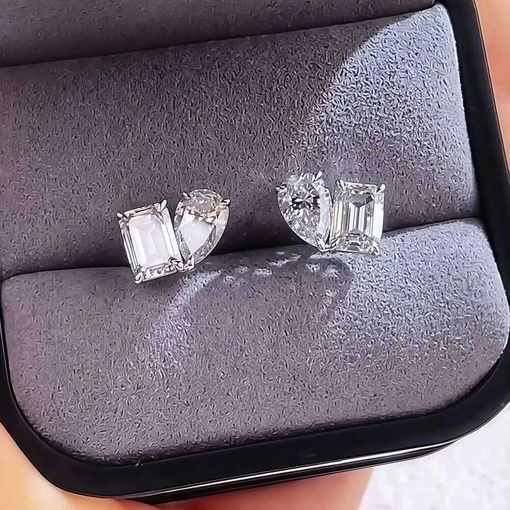 4Cttw Radiant/Emerald &Pear Cut Moissanite Stud For Women S925 Silver With Certificate 2-Diamond Earrings Fine Jewelry