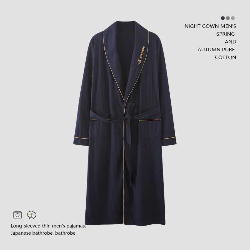 Spring Autumn Plaid Bathrobe Men Sleep Top Kimono Robes for Male Full Pure Cotton Long Bath Robe Bride Robe Dressing Gown M-4Xl L251211