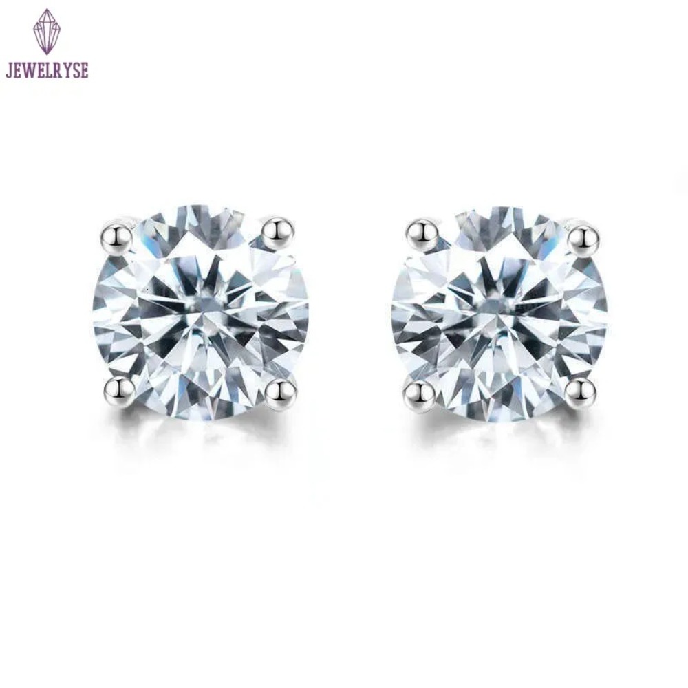 Pass Diamond Tester Vvs1 D Color Moissanite Earrings Designer For Women Solid 925 Sterling Silver 4 Prong Stud Earrings Gold Plated Screw Back Mens Je
