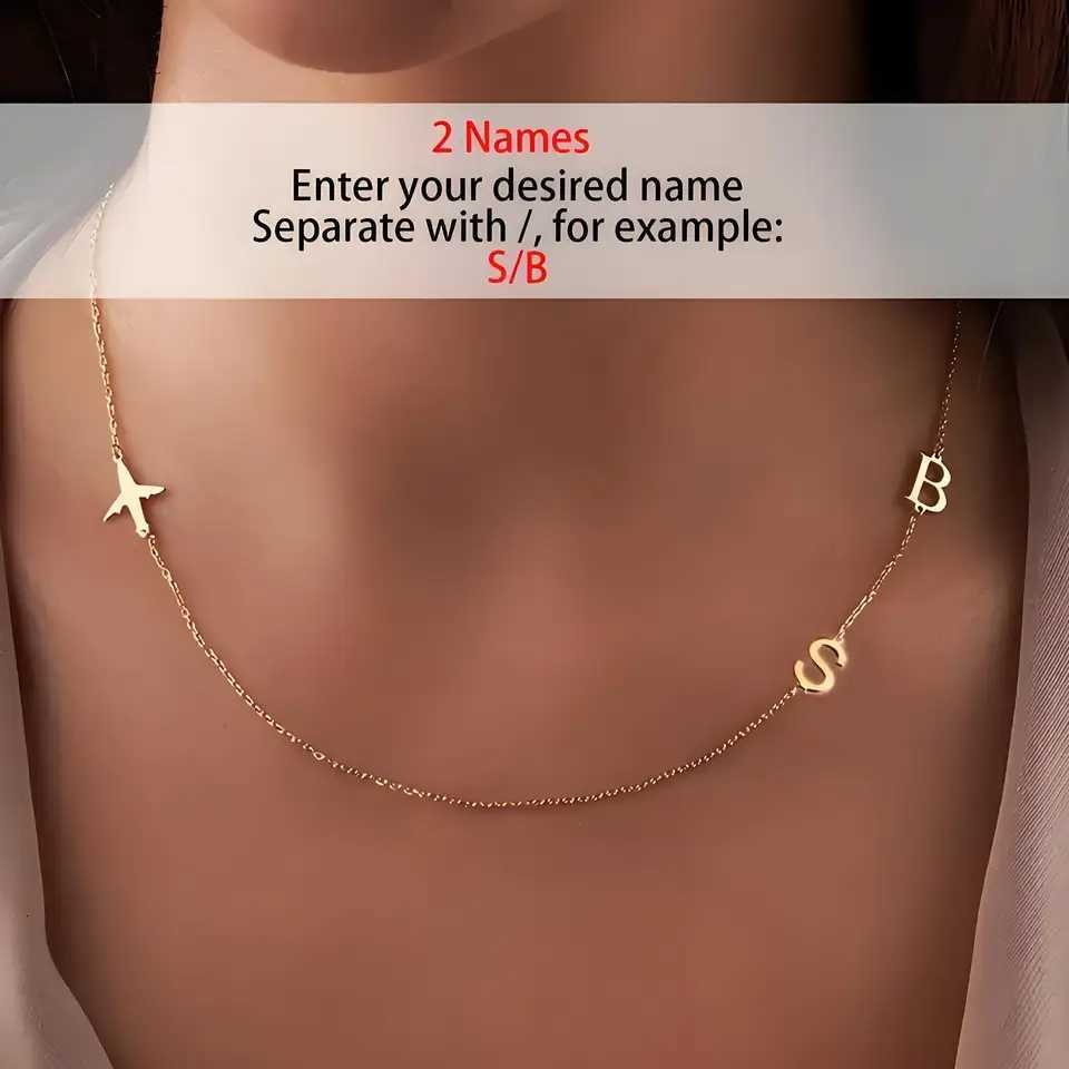 Personalized Airplane Name Necklace with 1 - 3 Custom Letters Gold - Plated Pendant Perfect Gift for Women Elegant Jewelry M251211