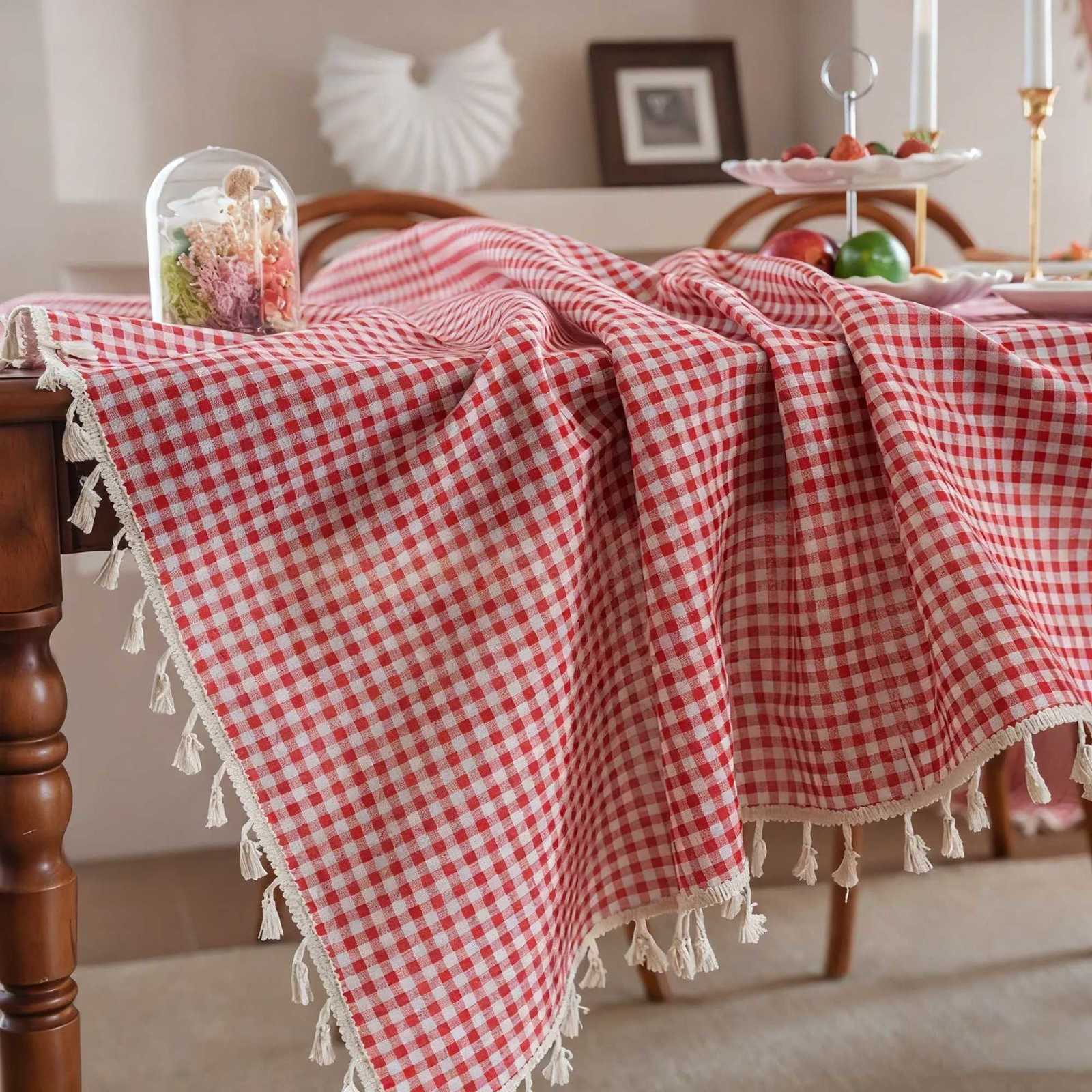 Cotton Linen TableclothStitching Tassel for Kitchen Dining Tabletop Decortion Tea Party Wedding Farmhouse Rectangle Tablecloth H251211