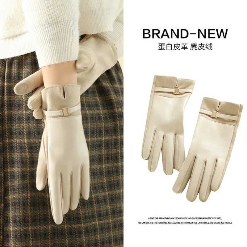 Women Winter Suede Leather Keep Warm Touch Screen Fashion Elegant Gloves Business Style Lightly Waterproof Metal Buckle Y251211