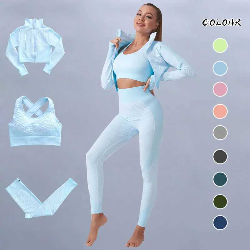 Yoga Set Seamless Fitness Suit Gym Sets Seamless Legging Sport Top Bra Long Sleeve Workout Clothing For Womens Tracksuit OutfitT251211