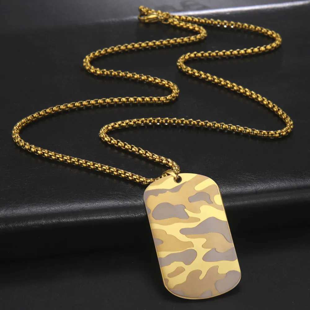 Camouflage Military Pendant Necklace for Men Stainless Steel Hip Hop Jewelry Box Chain Dog Tag Man Necklaces Fashion Gift M251211