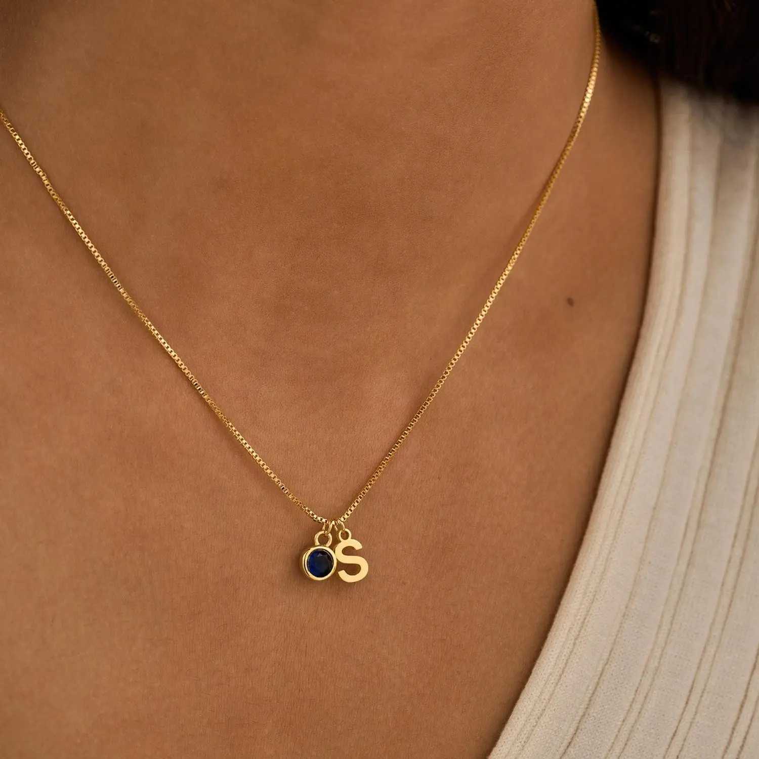 Personalized Initial Necklace with Birthstone Gold Letter Necklace Birthstone Necklace with box Chain Birthday Gift For Women M251211