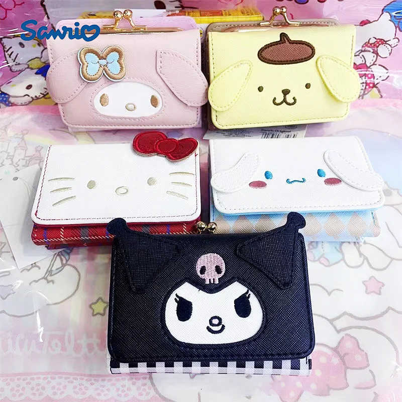 Sanrio Hello Kitty Pu Wallet Kawaii Kuromi Cinnamoroll Melody Casual Fashion Pu Leather Wallet Cute Folding Card Bags Birthday Gifts H251211