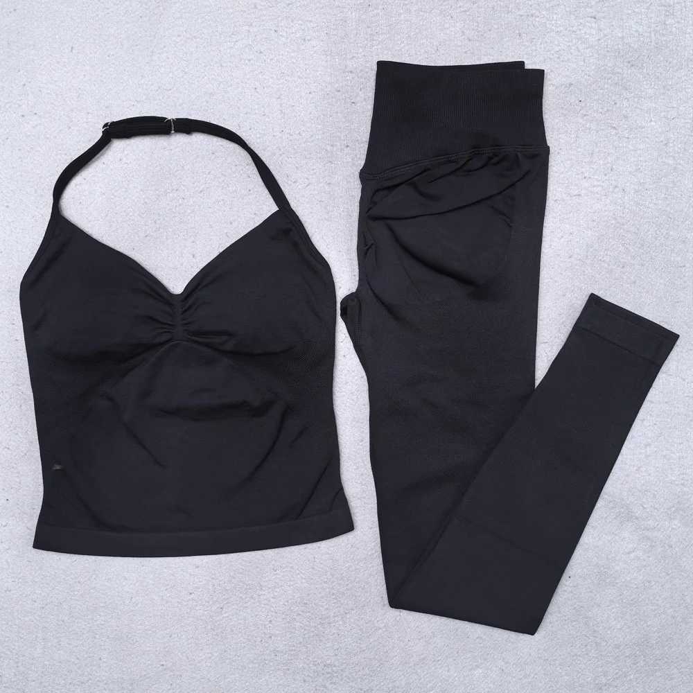 New Seamless Yoga Set Women Gym Clothing Scrunch Bum Legging Padded Tank Top Workout Outfits Fitness Sportswear SuitsT251211