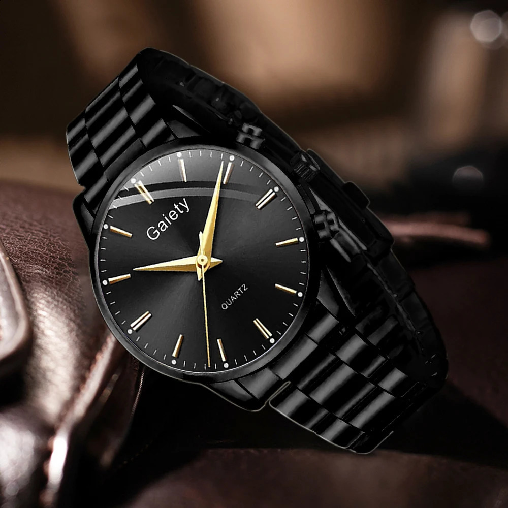 4PC Black Mens Minimalist Watch Set Business Trendy Lines Scale Round Dial Quartz Watch Bracelet Necklace Ring Set Perfect Gift 251209