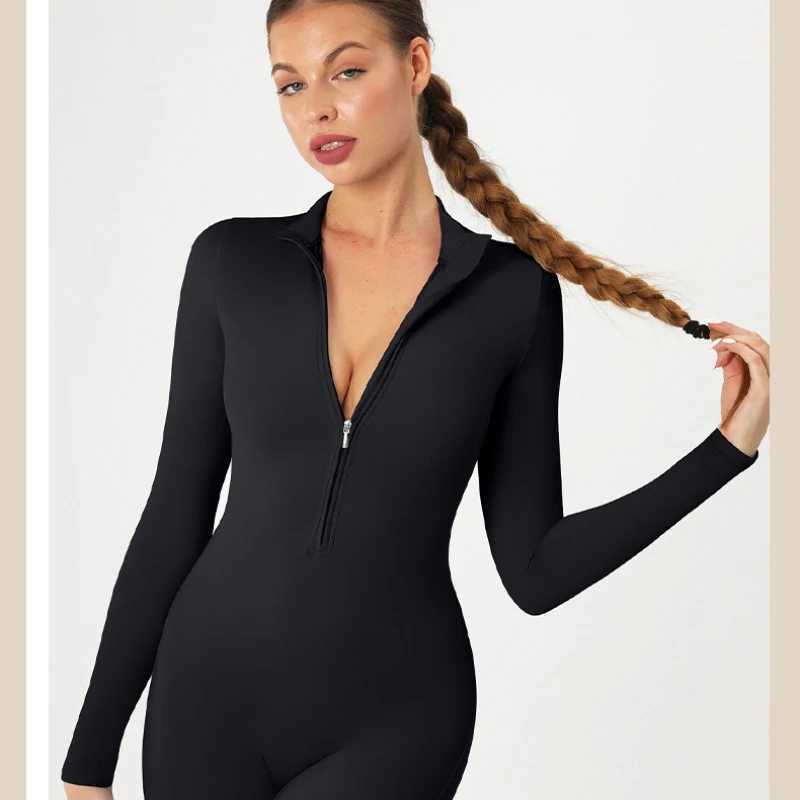 Womens Zippered Naked-Feel Long-Sleeve Yoga Bodysuit High-strength Long Pants Fitness Sports Jumpsuit Body-Sculpting OnesieT251211