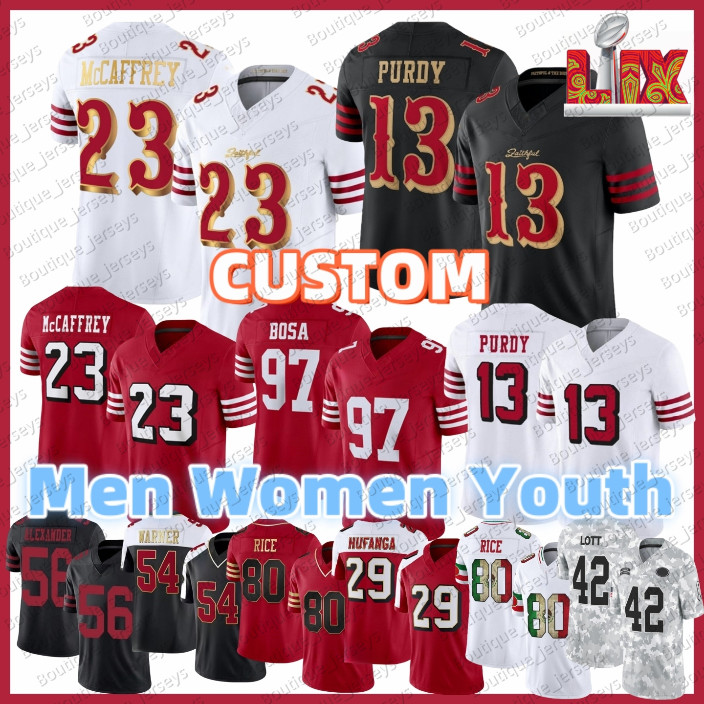Christian McCaffrey Brock Purdy George Kittle 49 Football Jersey Fred Warner Nick Bosa Ricky Pearsall Jauan Jennings Brian Robinson Jr Rice Montana Juszczyk Jerry