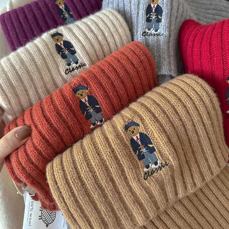 100 New Women Wool Scarf Cartoon Embroidered Bear Shawl Winter Warm Knitting Bandana Lady Wool Blanket Scarves Echarpe Y251211