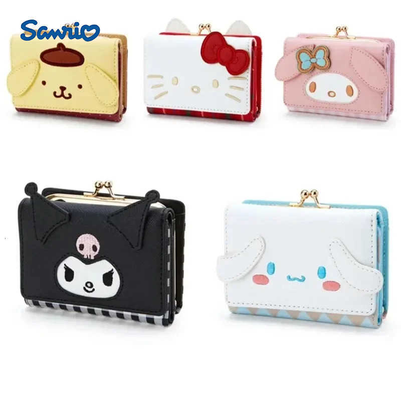Sanrio MINISO Hello Kitty Kawaii Womens Bag Purse Kuromi Cartoon Leather Girls Wallet Folding Light Card Bag Shopping H251211