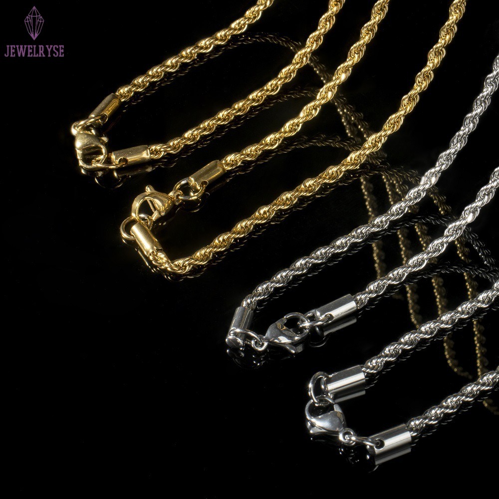 925 Sterling Silver 4mm 5mm 6mm 7mm Rope Chain Necklace Custom Gold Plated Hip Hop Rope Chain for Men