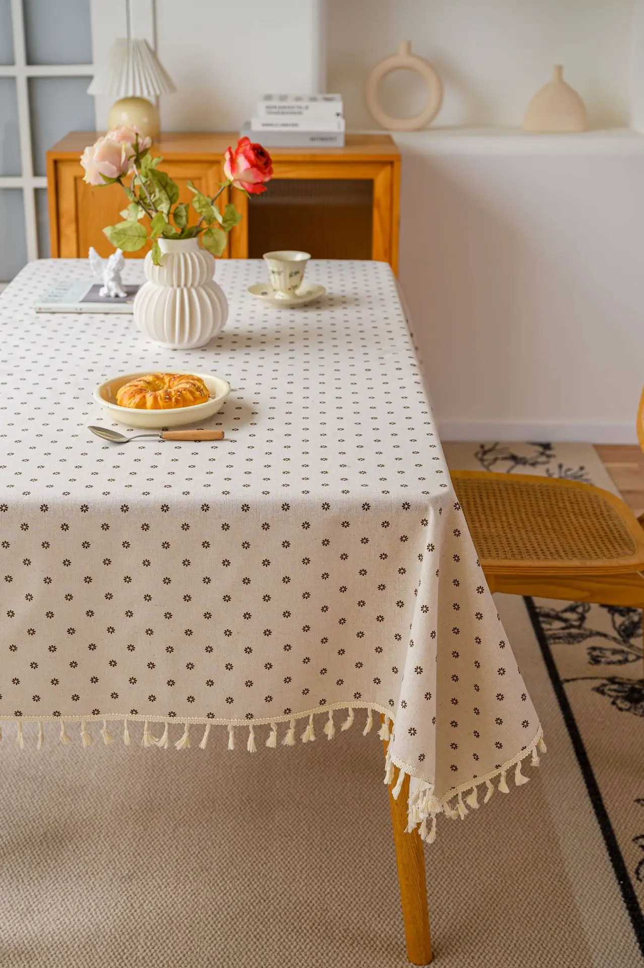 Cotton Linen TableclothStitching Tassel for Kitchen Dining Tabletop Decortion Tea Party Wedding Farmhouse Rectangle Tablecloth H251211