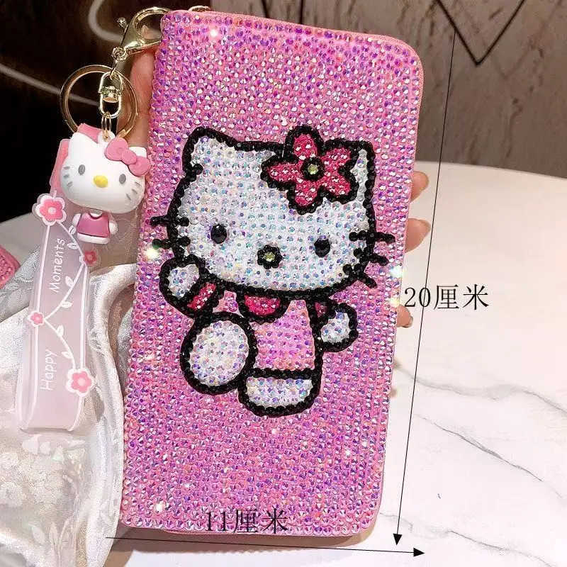 Sanrio Hello Kitty Wallet Rhinestone Kawaii Card Bag Anime Cartoon Heart Long Zipper Coin Wallet Student Mobile Bags Women Gifts H2512111