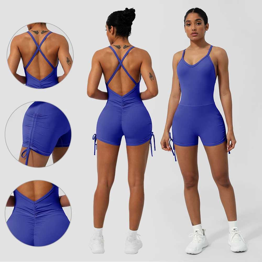 Women Yoga Jumpsuit Cross Back Padded Fitness Set Drawstring Bottom Sleeveless Beauty Back Running Workout JumpsuitT251211