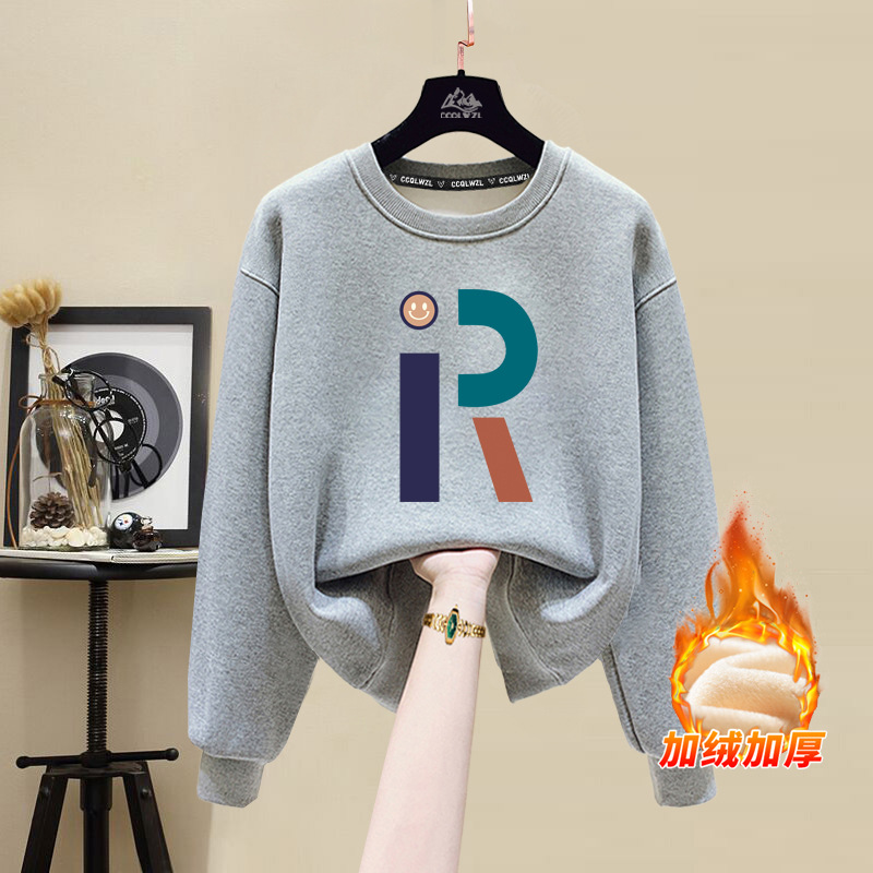 Women's New Arrival Crew Neck Sweatshirt: Korean INS Style, Autumn/Winter, 100% Cotton, Fleece-Lined & Thickened, Loose Casual Plus Size Top