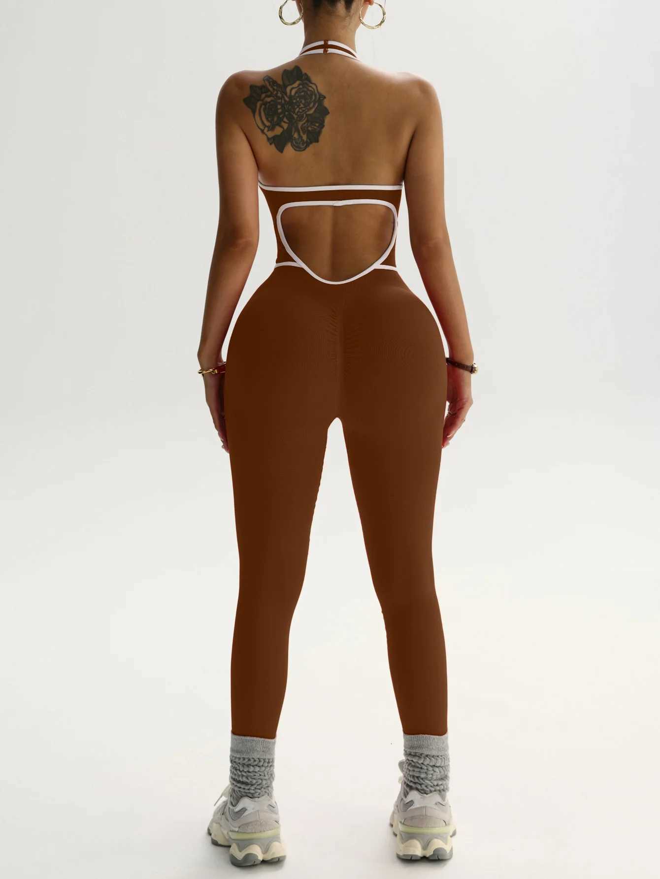 Sports yoga wear sleeveless one-piece suit womens color-blocking one-piece yoga long pants set fitness wearT251211