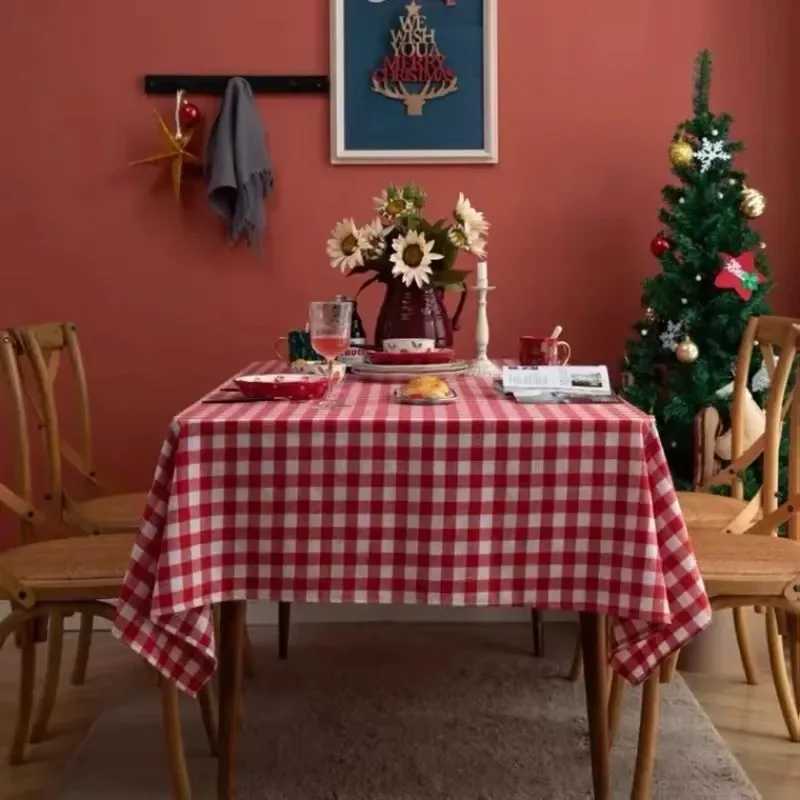 Tablecloth Party Gingham Round Picnic Birthday Cover Table Holiday Christmas Cloth Checkered White Kitchen Dining for 1pc Red H251211